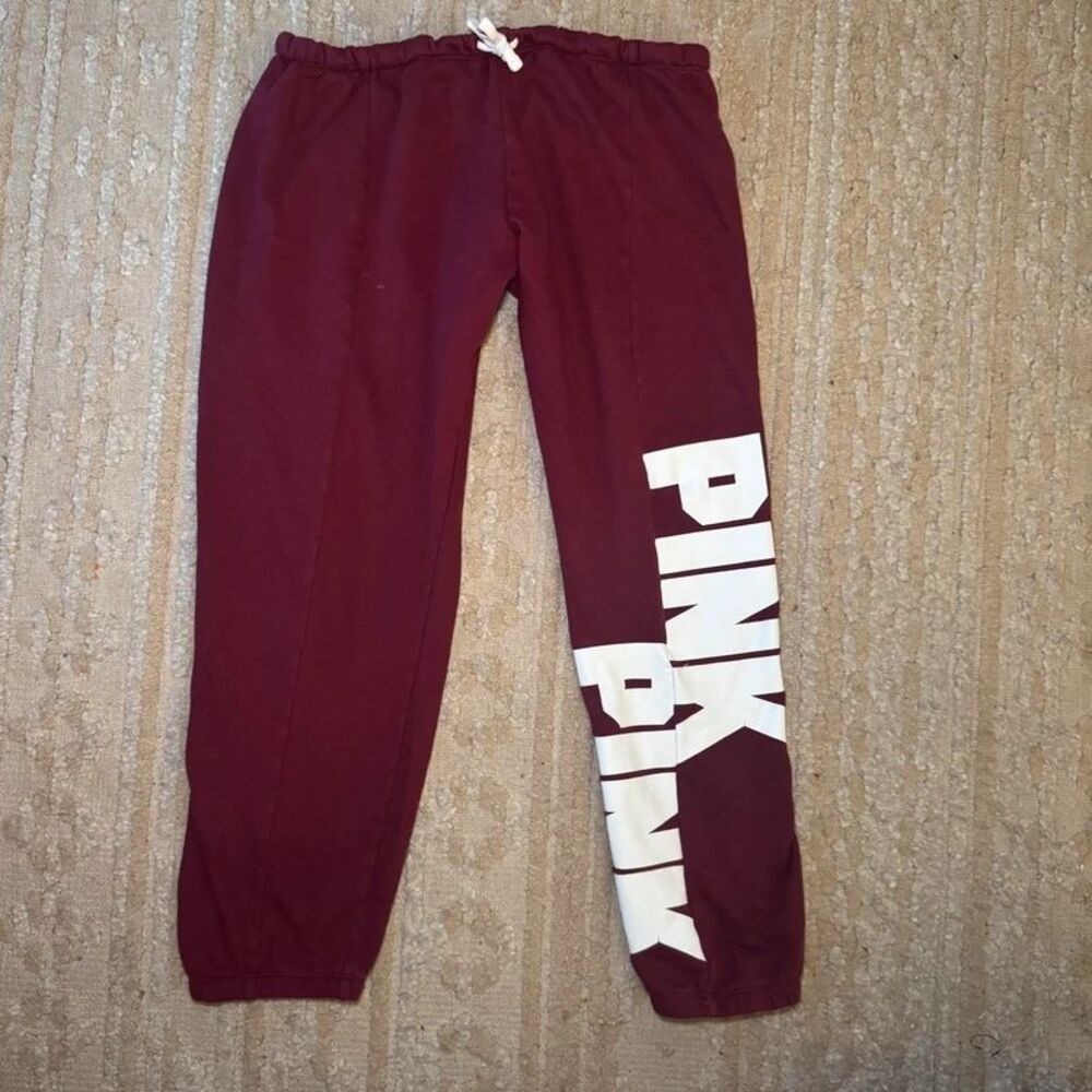 Victorias Secret PINK Maroon Boyfriend Sweatpants Large Logo